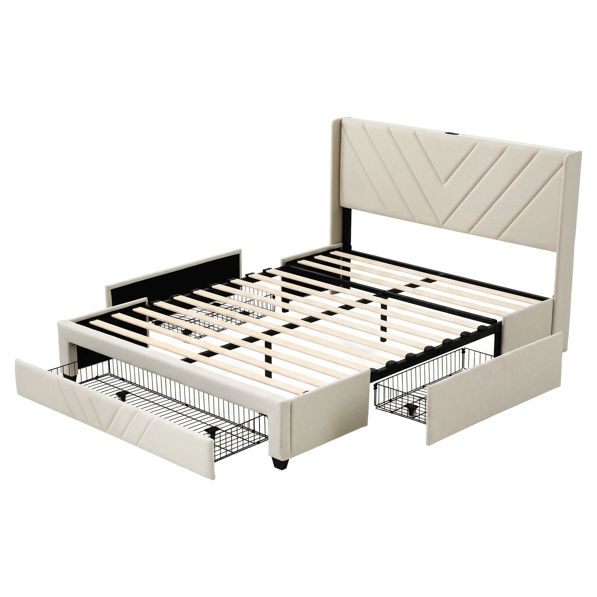 Mesa (Double) Linen-Look Storage Bed Frame - Beige
