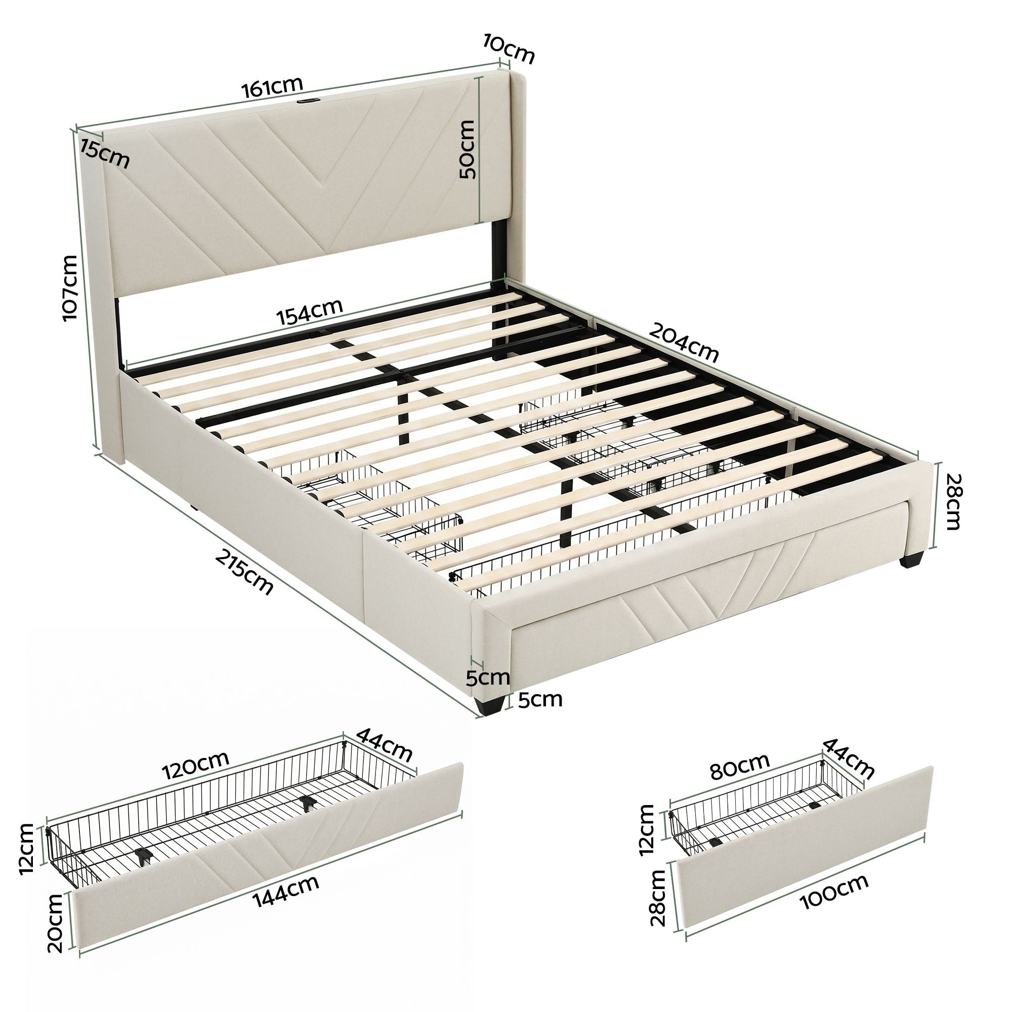 Mesa (Queen) Linen-Look Storage Bed Frame - Beige