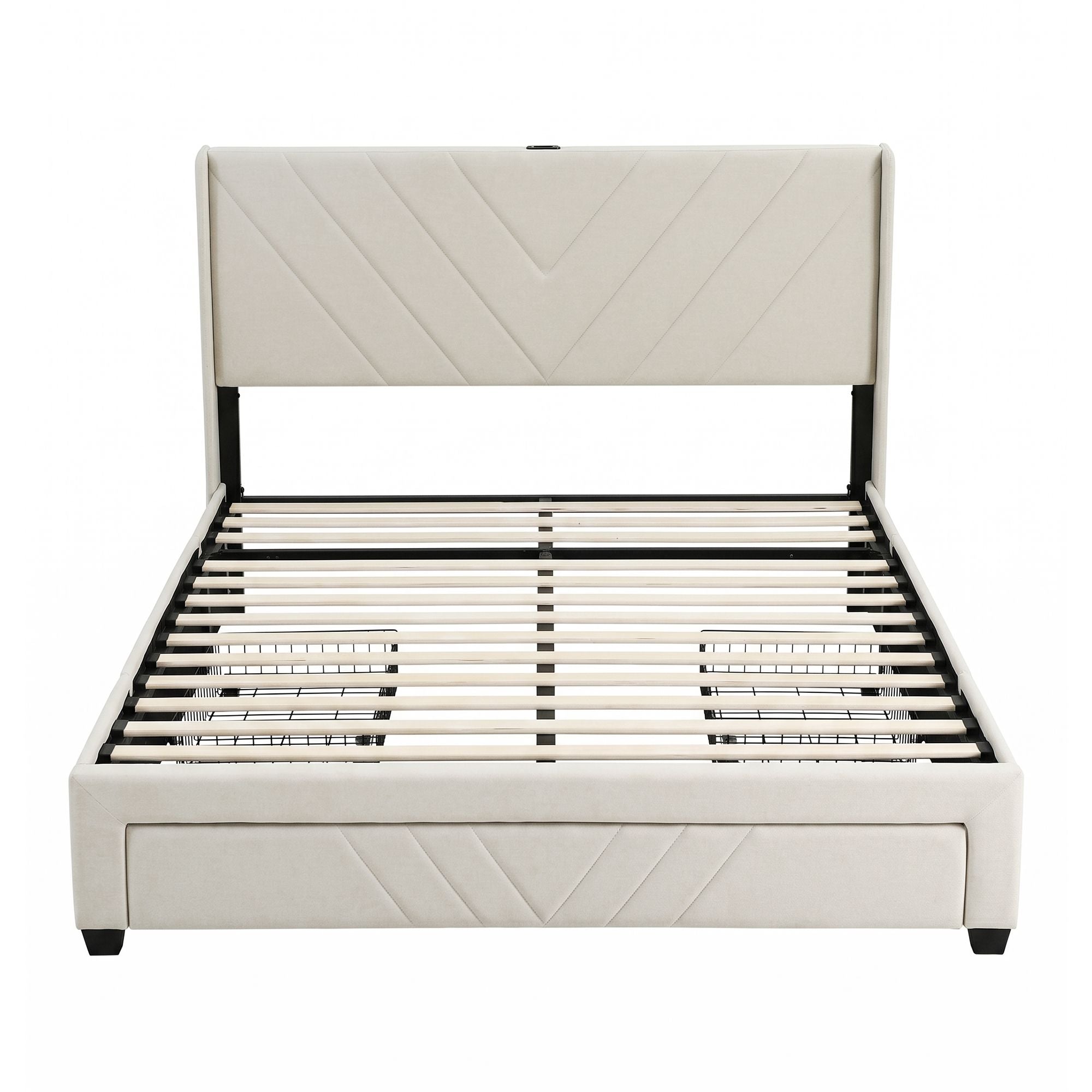Mesa (Queen) Linen-Look Storage Bed Frame - Beige