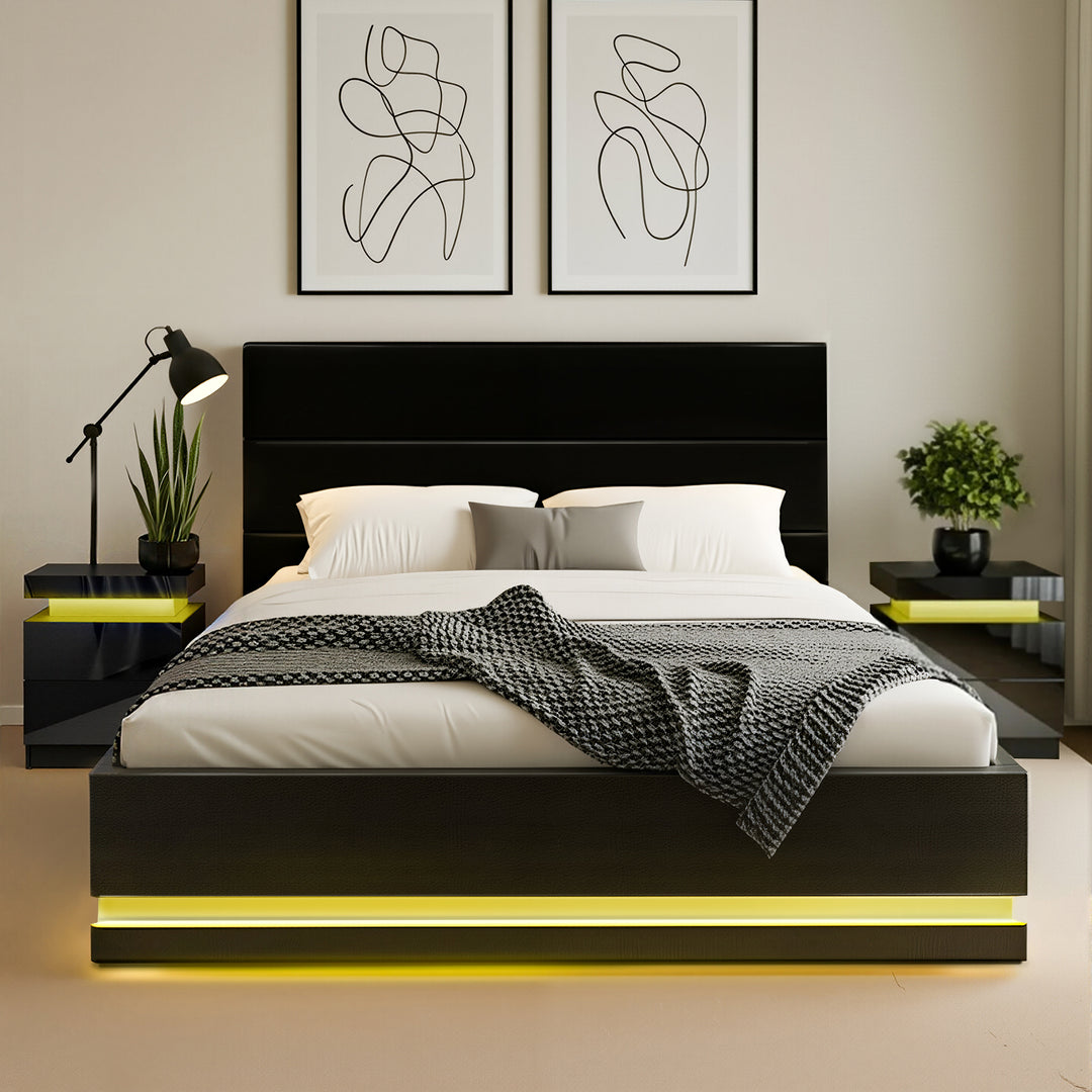 Miami (Queen) Bed Frame & Bedside Tables Set - Black - Homecoze