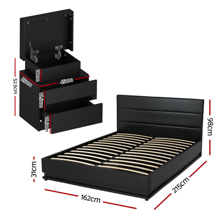 Miami (Queen) Bed Frame & Bedside Tables Set - Black - Homecoze