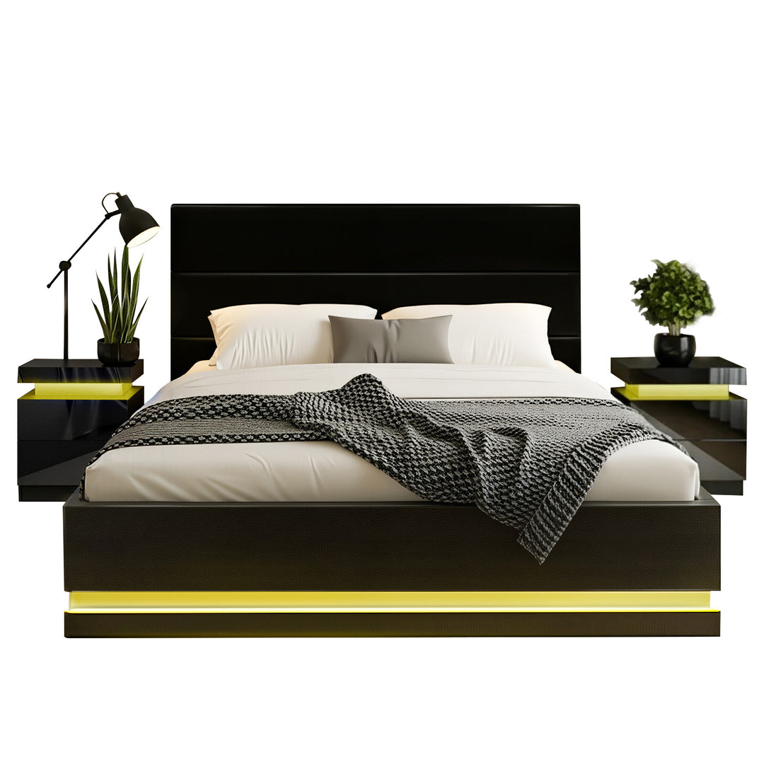 Miami (Queen) Bed Frame & Bedside Tables Set - Black - Homecoze