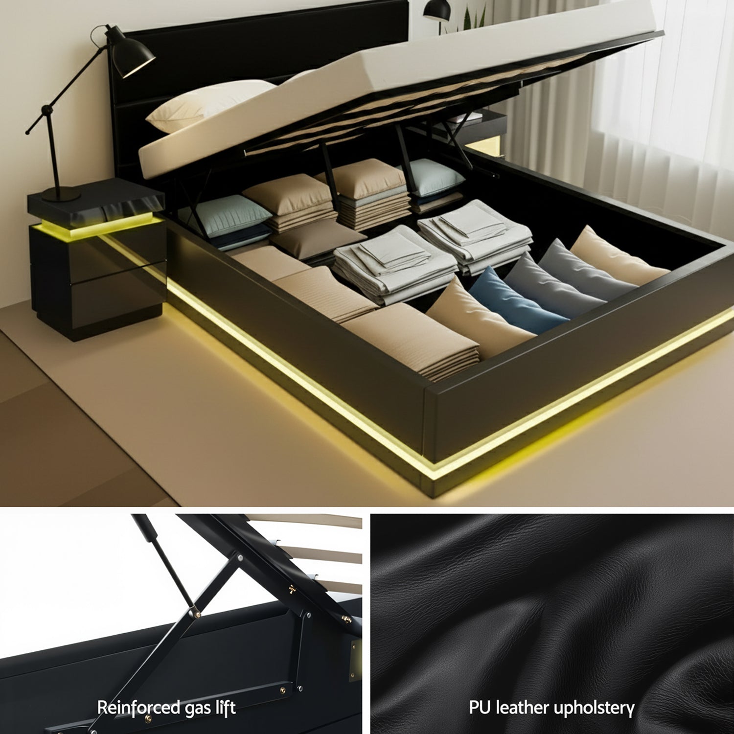Miami (Queen) Bed Frame & Bedside Tables Set - Black - Homecoze