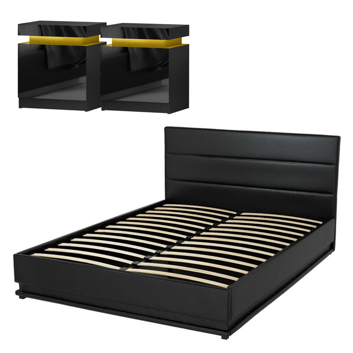 Miami (Queen) Bed Frame & Bedside Tables Set - Black - Homecoze