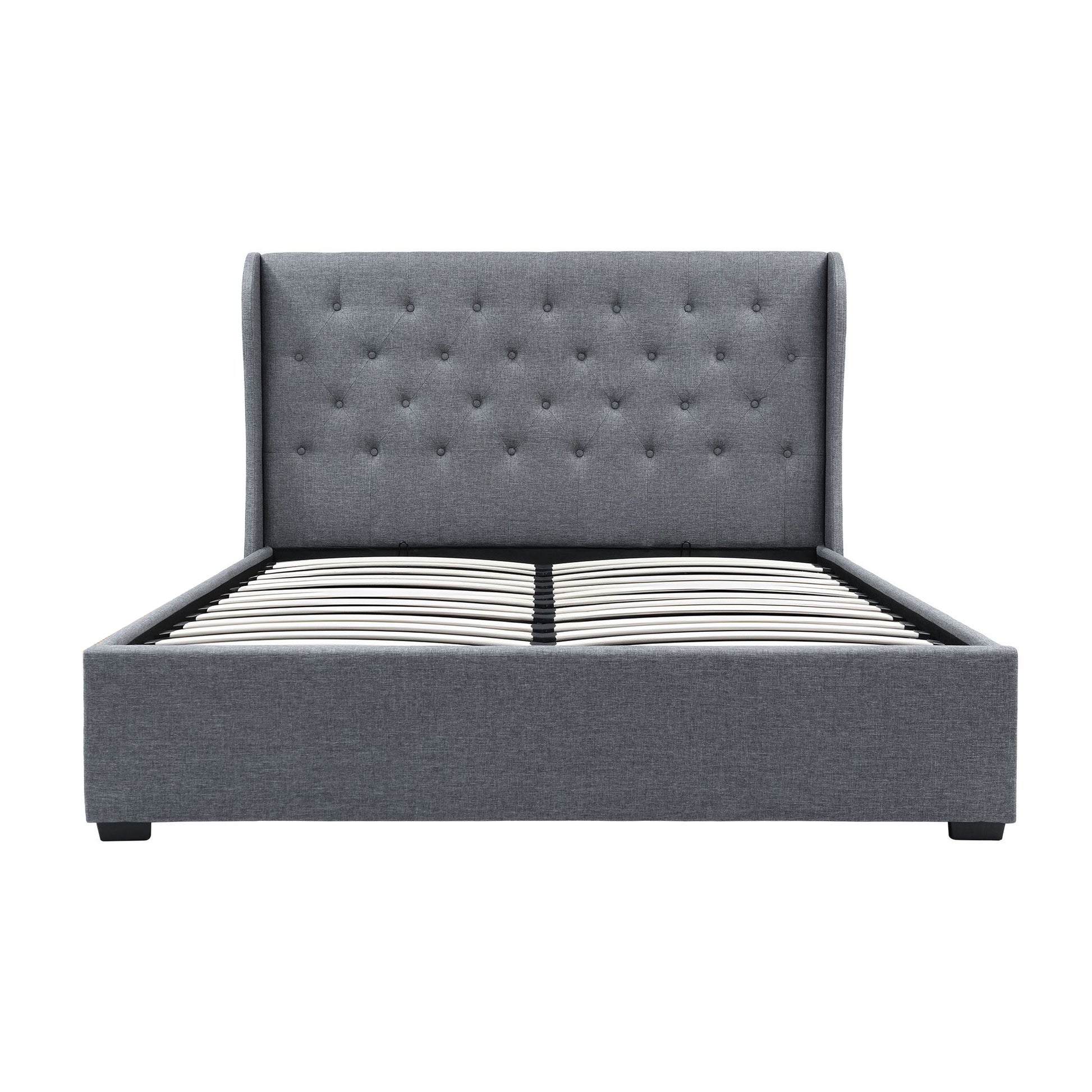 Naples (Queen) Gas-Lift Storage Bed Frame - Grey - Homecoze