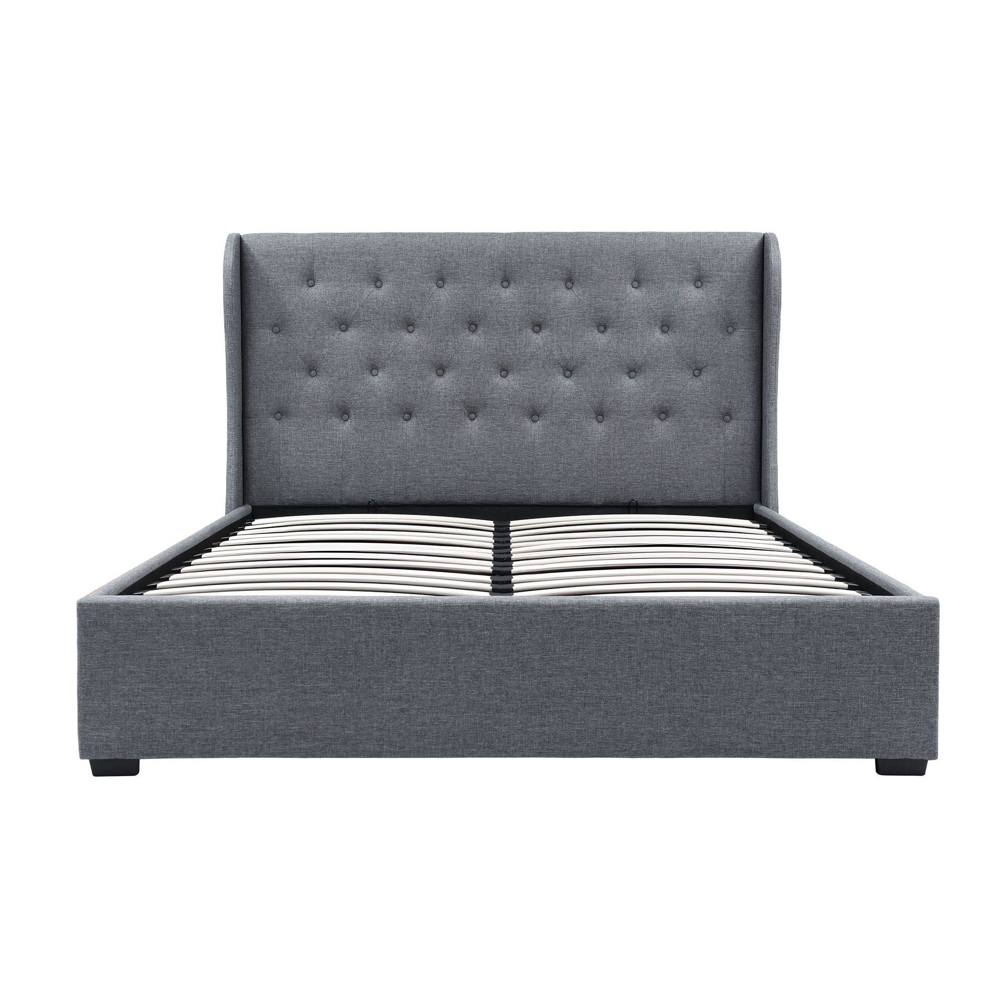 Naples (Queen) Gas-Lift Storage Bed Frame - Grey - Homecoze