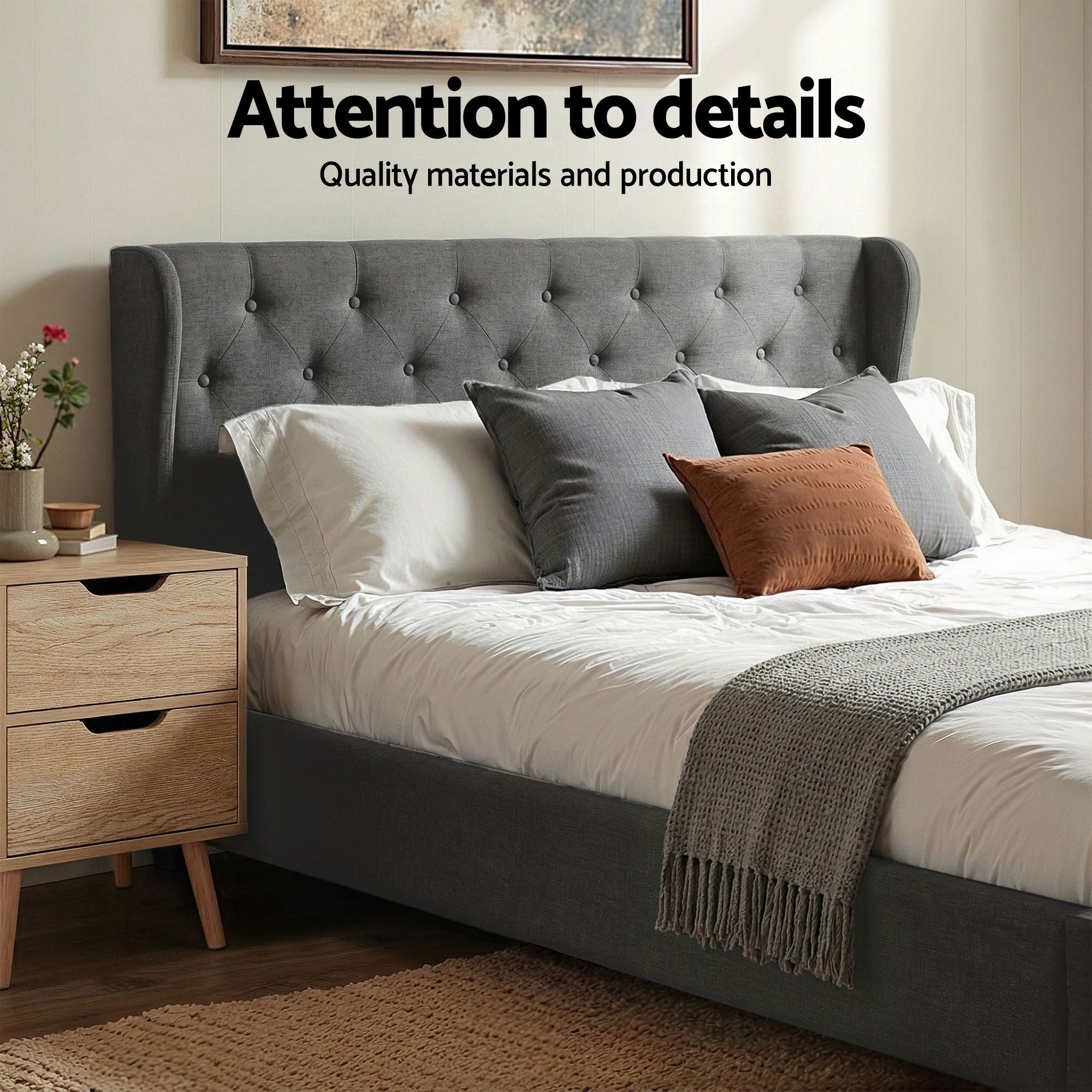 Naples (Queen) Gas-Lift Storage Bed Frame - Grey - Homecoze