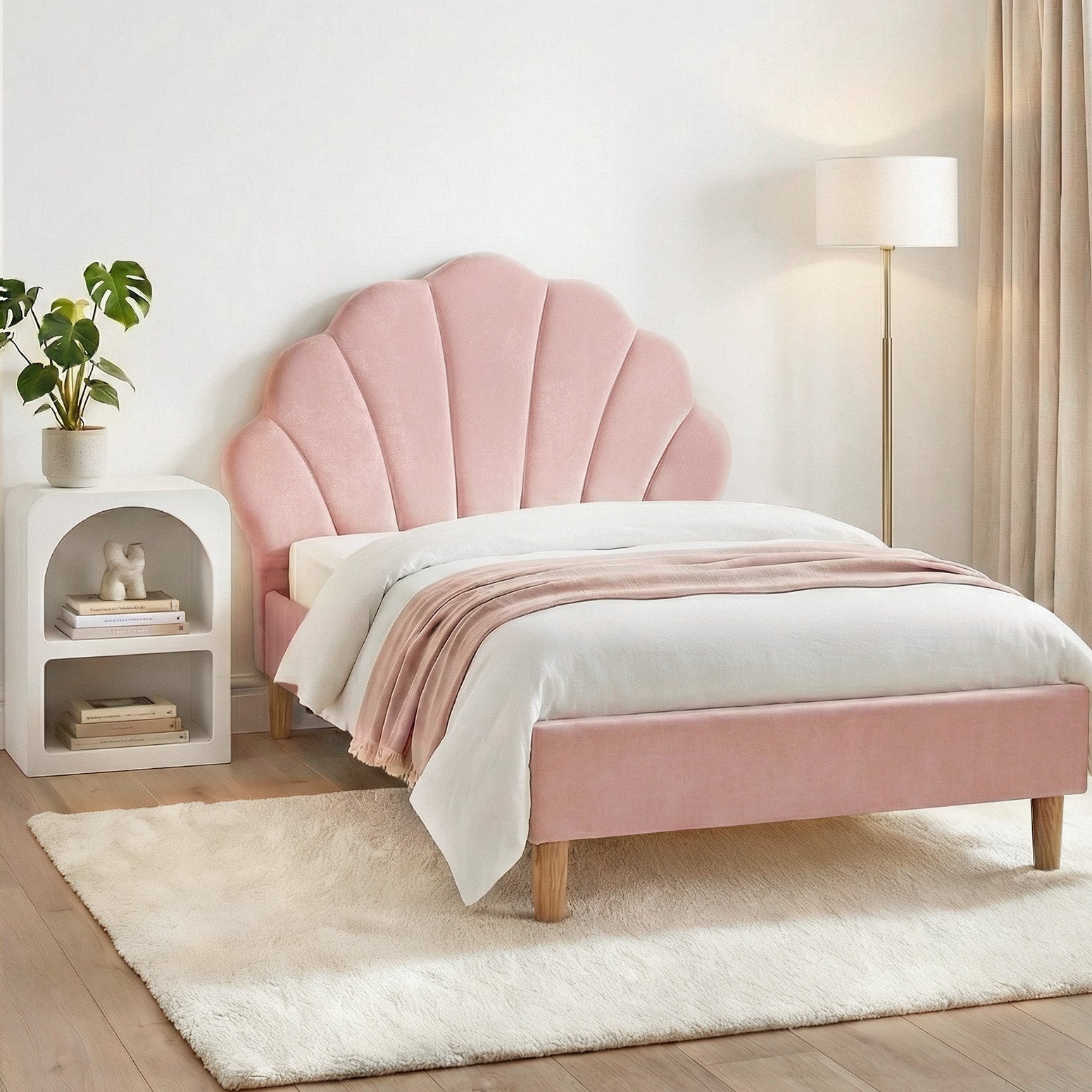 Rosalia (King Single) Bed Frame & Side Table - Pink - Homecoze