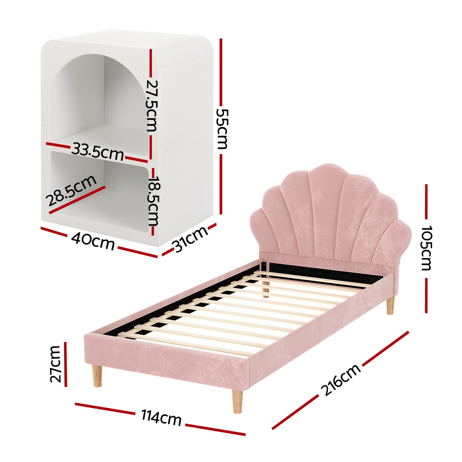 Rosalia (King Single) Bed Frame & Side Table - Pink - Homecoze