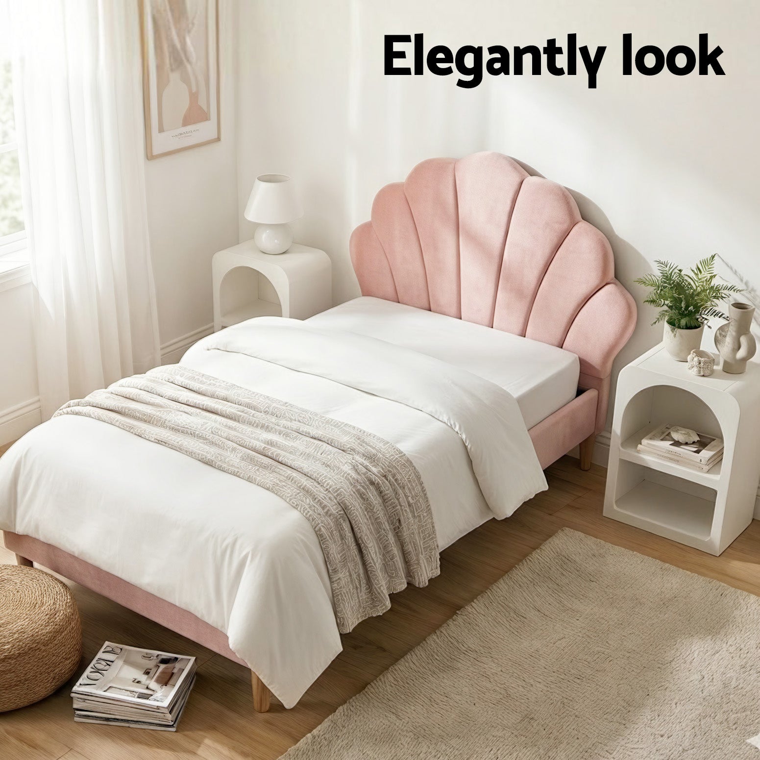 Rosalia (King Single) Bed Frame & Side Table - Pink - Homecoze