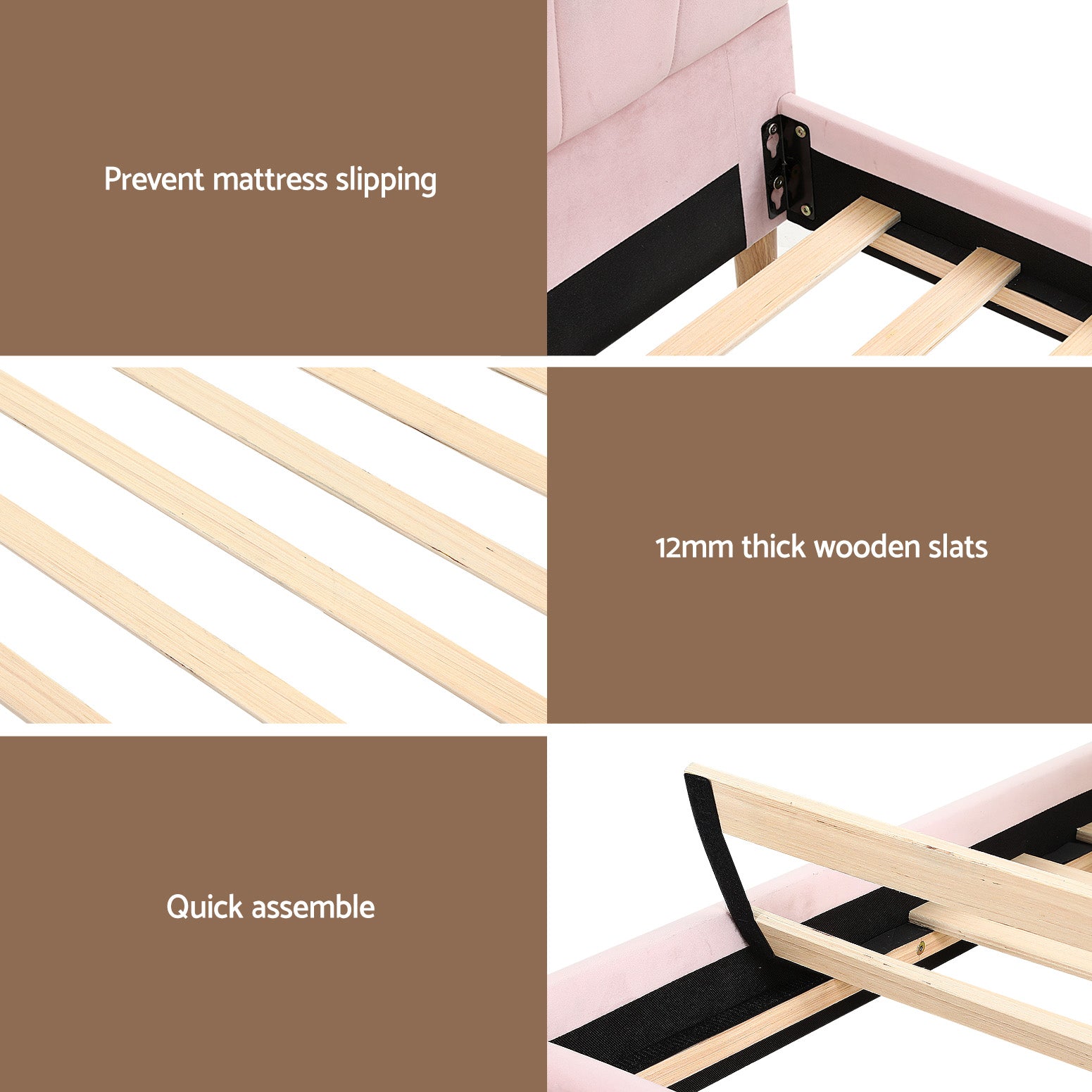 Rosalia (King Single) Bed Frame & Side Table - Pink - Homecoze