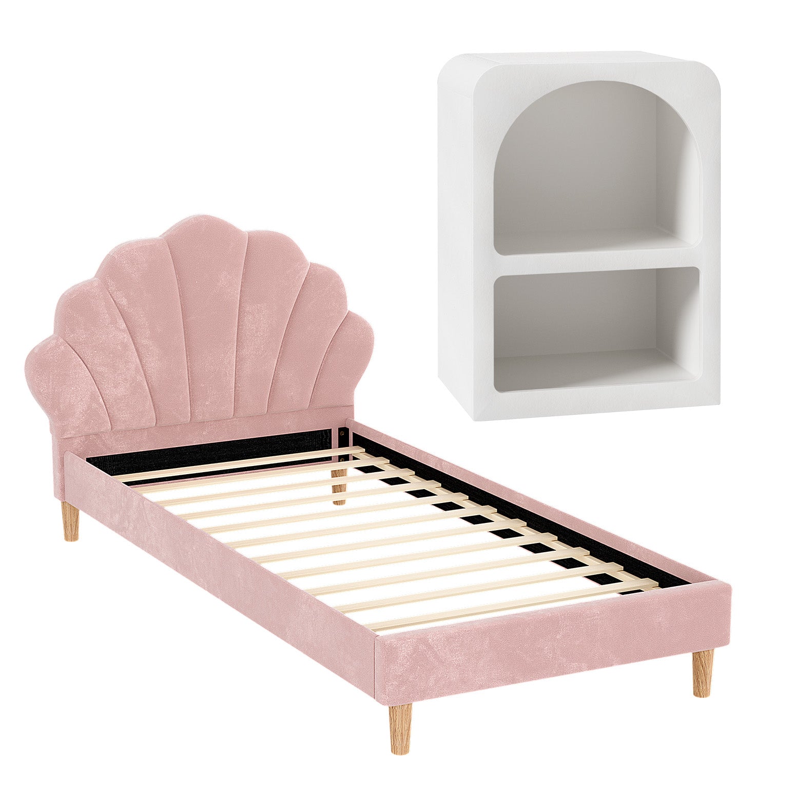 Rosalia (King Single) Bed Frame & Side Table - Pink - Homecoze