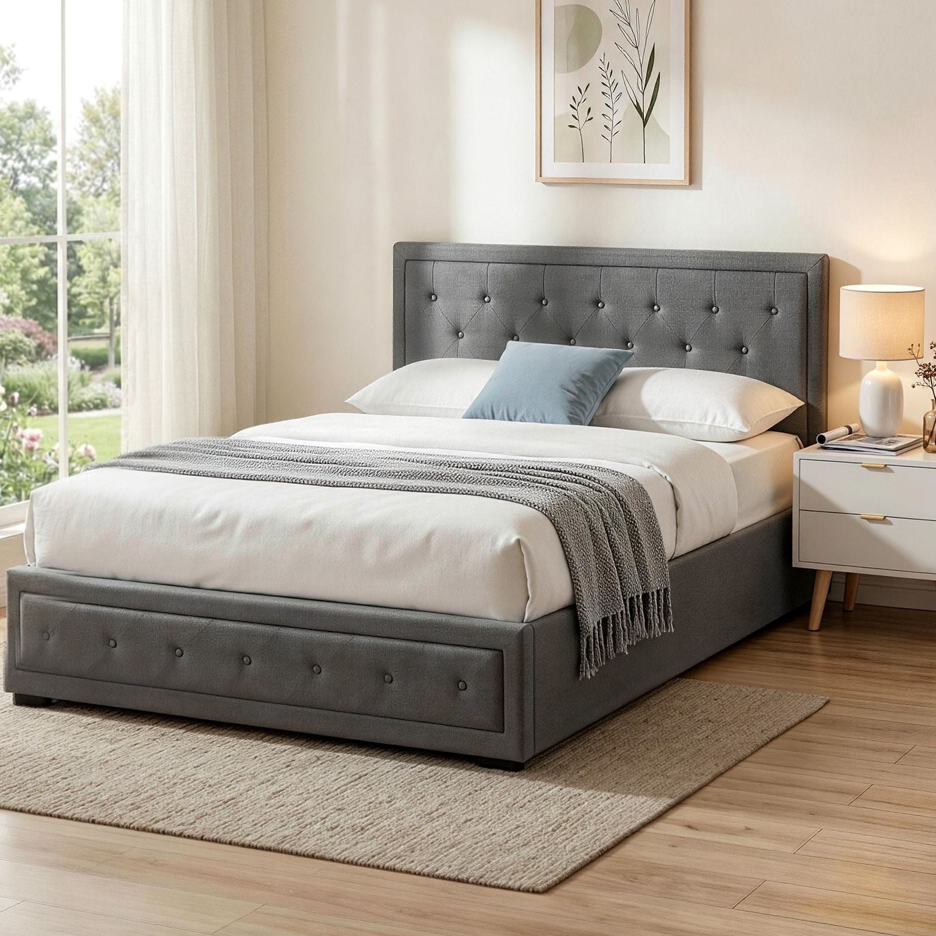 Camden (Queen) Gas-Lift Storage Bed Frame - Grey - Homecoze