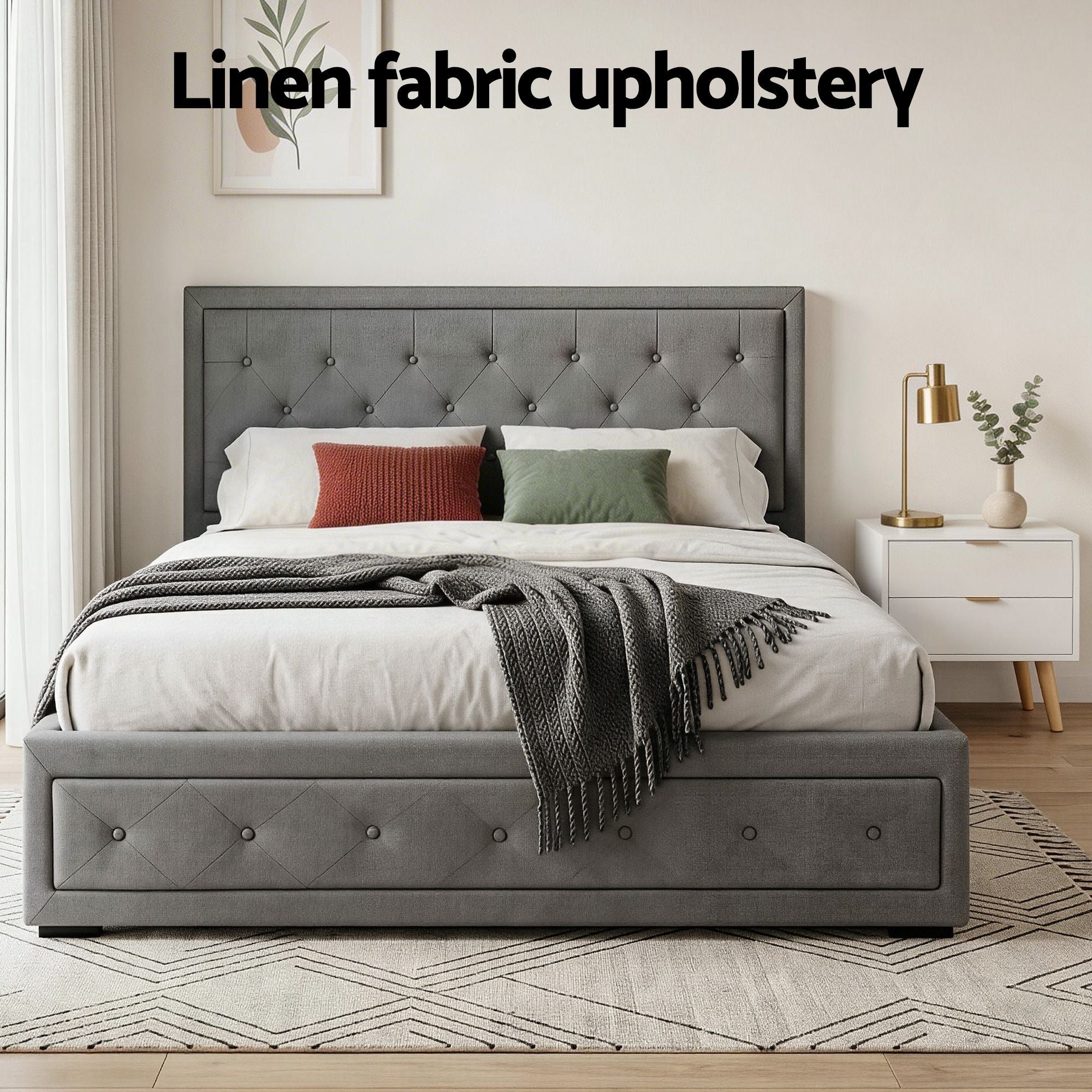 Camden (Queen) Gas-Lift Storage Bed Frame - Grey - Homecoze