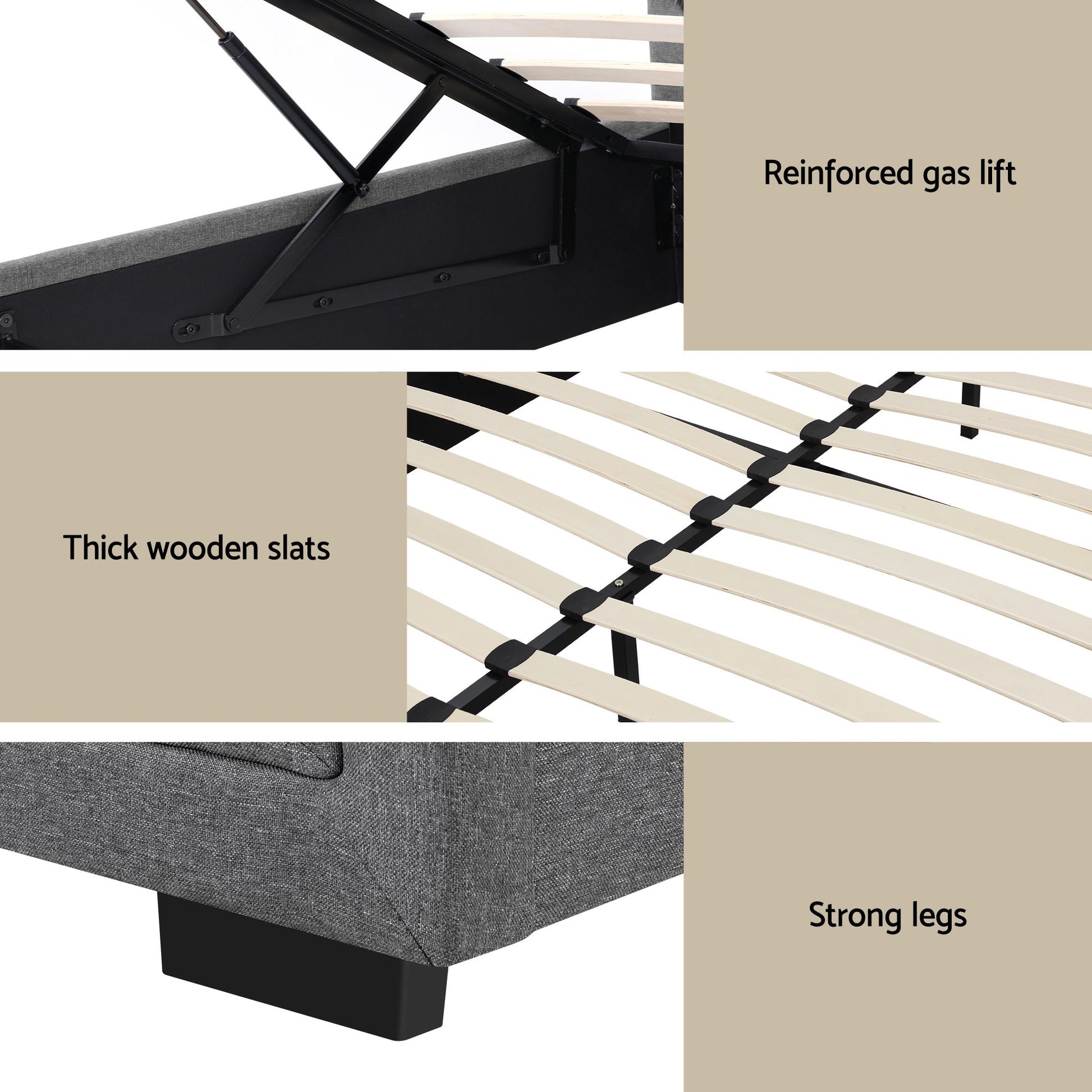 Camden (Queen) Gas-Lift Storage Bed Frame - Grey - Homecoze