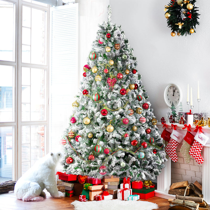 8FT Extra Full Heavy Snow Christmas Tree - 1500 Tips - Homecoze