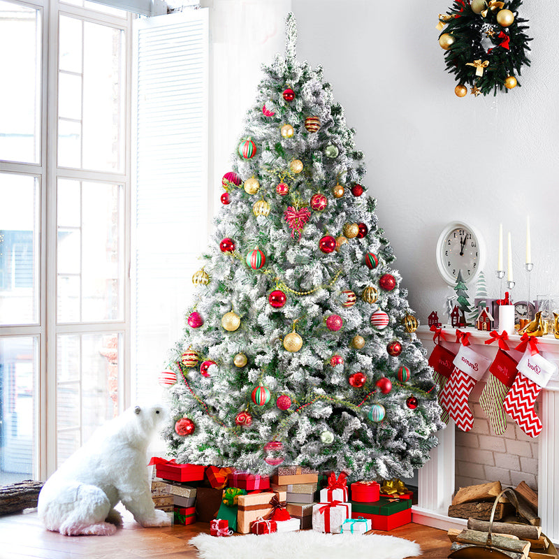 8FT (2.4m) Extra Full Christmas Tree Heavy Snow Flocked - 1500 Tips Homecoze