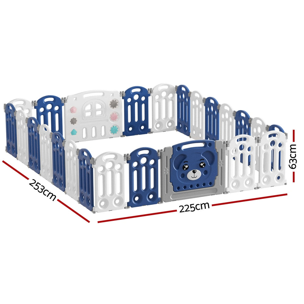 Kids Baby Playpen 24 Panel Foldable Toddler Fence Activity Centre - Blue & White - Homecoze