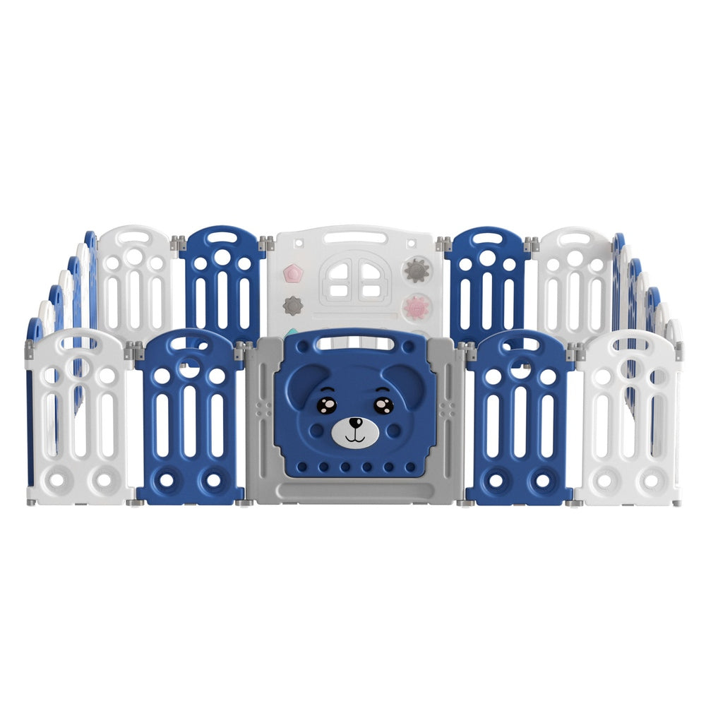 Kids Baby Playpen 24 Panel Foldable Toddler Fence Activity Centre - Blue & White - Homecoze