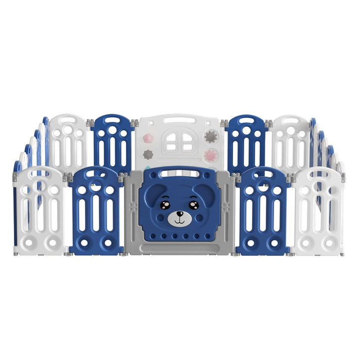 Kids Baby Playpen 24 Panel Foldable Toddler Fence Activity Centre - Blue & White