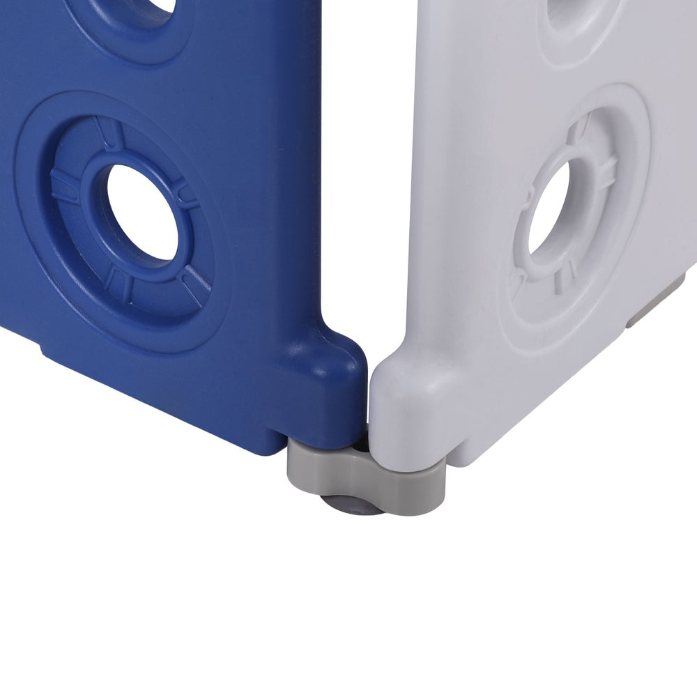 Kids Baby Playpen 24 Panel Foldable Toddler Fence Activity Centre - Blue & White - Homecoze