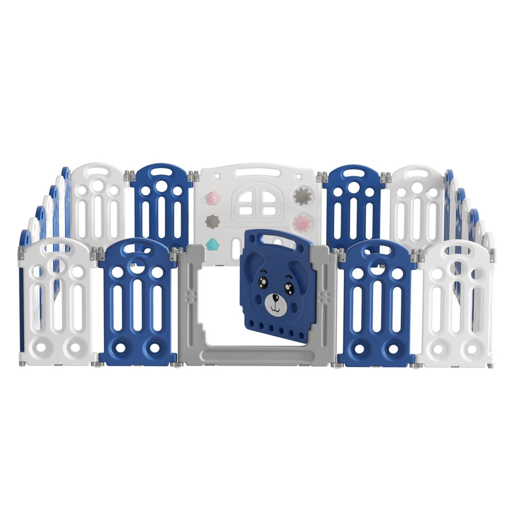 Kids Baby Playpen 24 Panel Foldable Toddler Fence Activity Centre - Blue & White