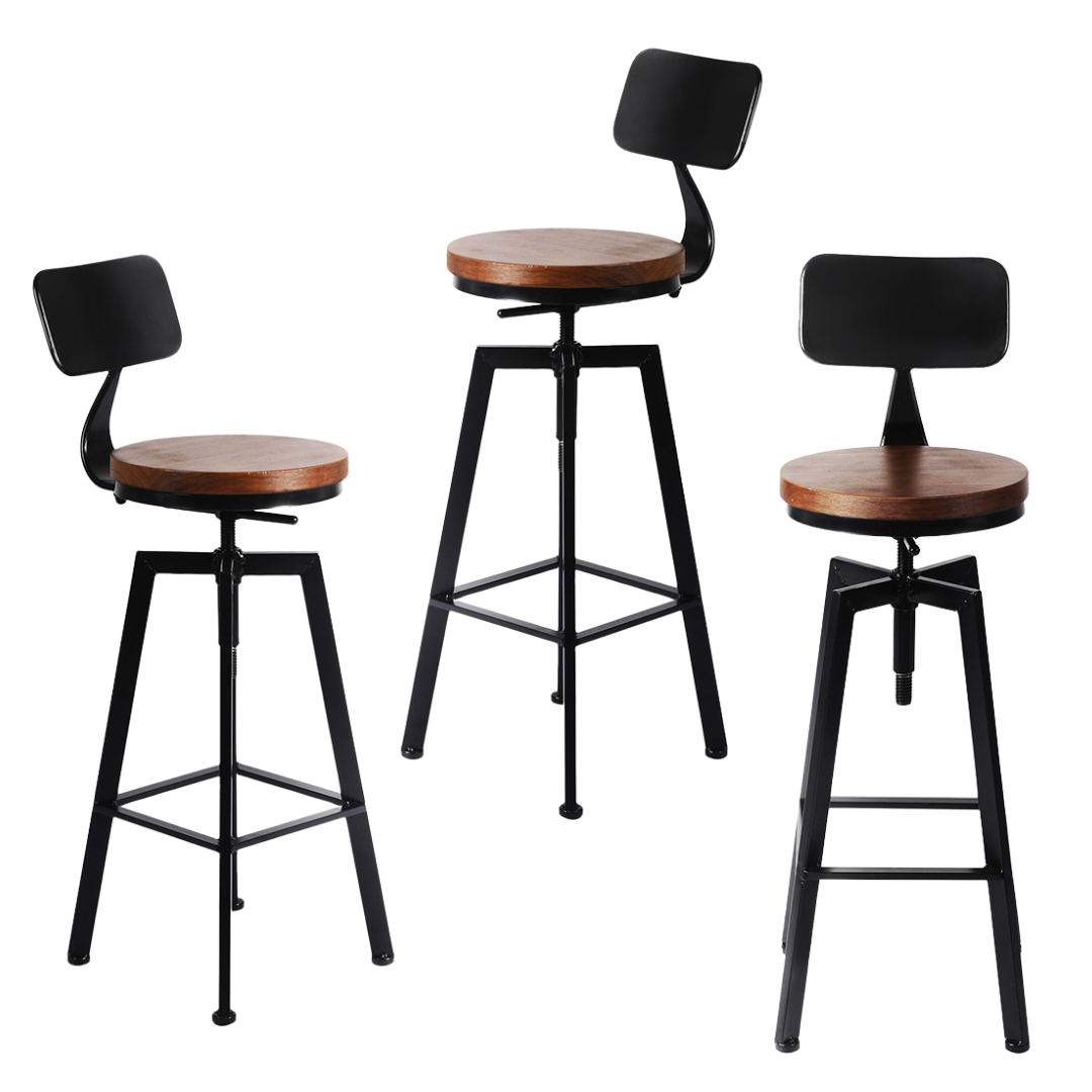 Bailey (Set of 3) Wooden Seat Bar Stools - Natural - Homecoze