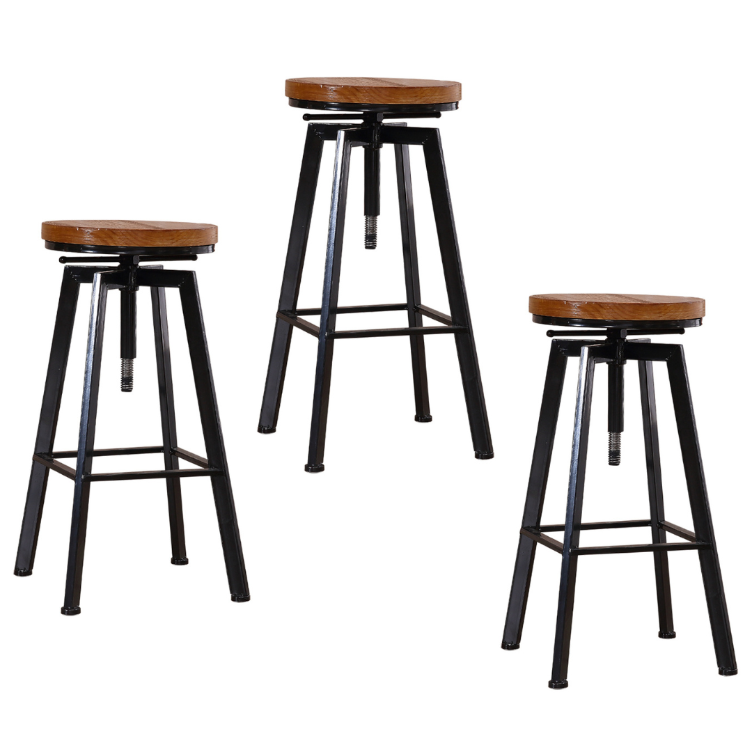 Riley (Set of 3) Wooden Seat Bar Stools - Natural - Homecoze