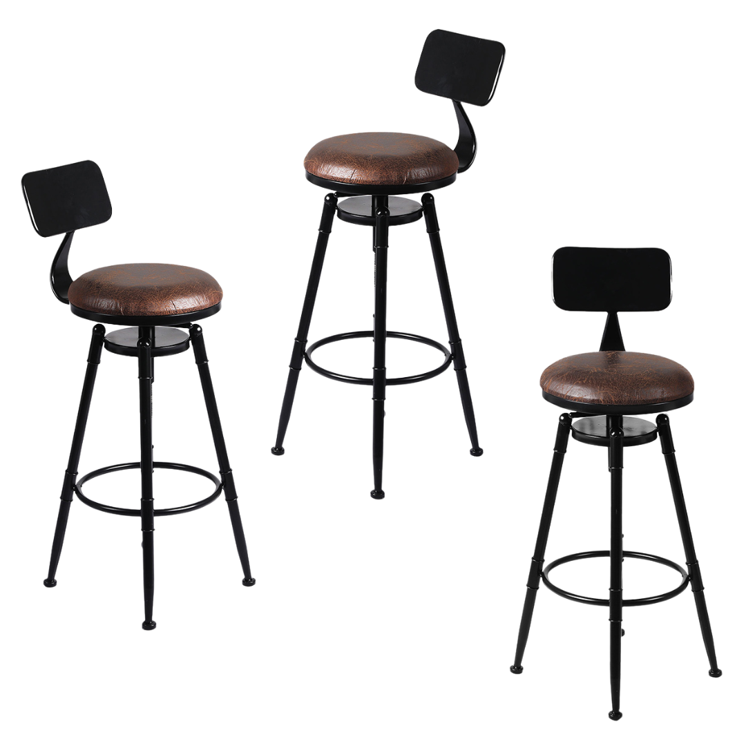 Braxton (Set of 3) Rustic Bar Stools - Brown - Homecoze