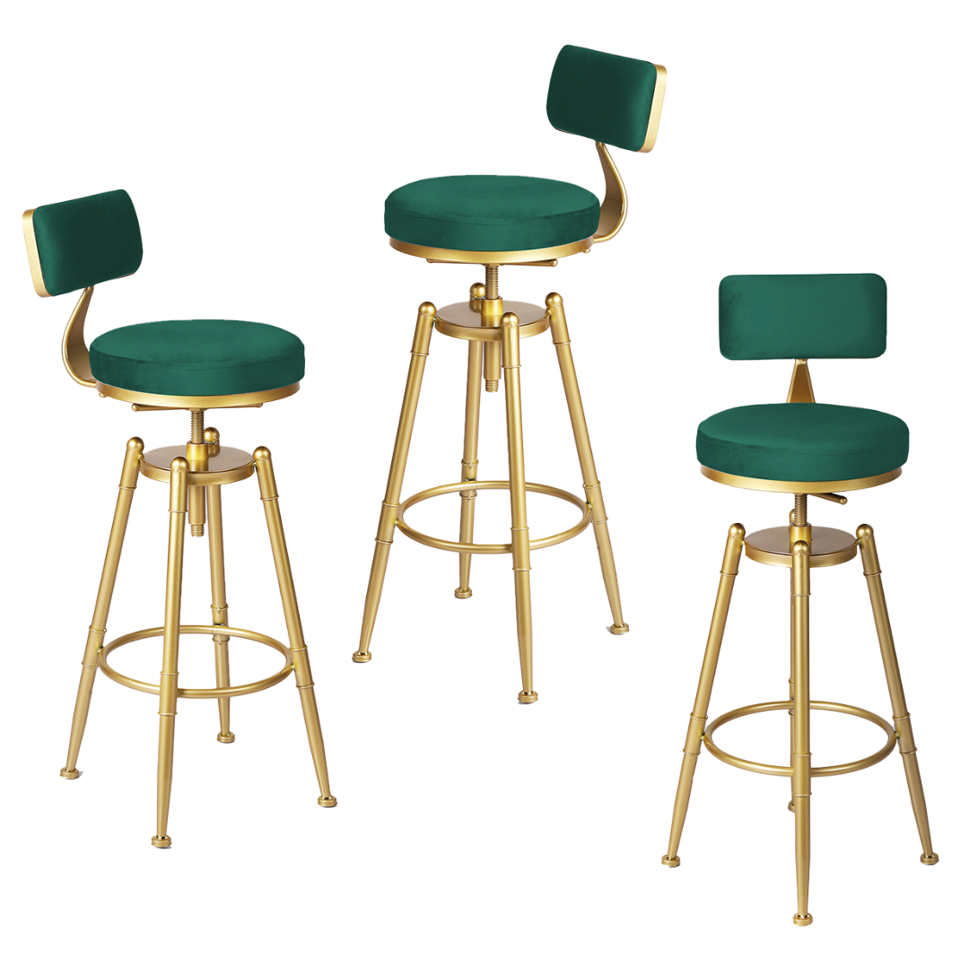 Alexis (Set of 3) Velvet Bar Stools - Green - Homecoze