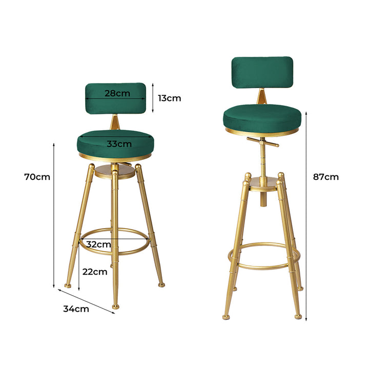 Alexis (Set of 2) Velvet Bar Stools - Green - Homecoze