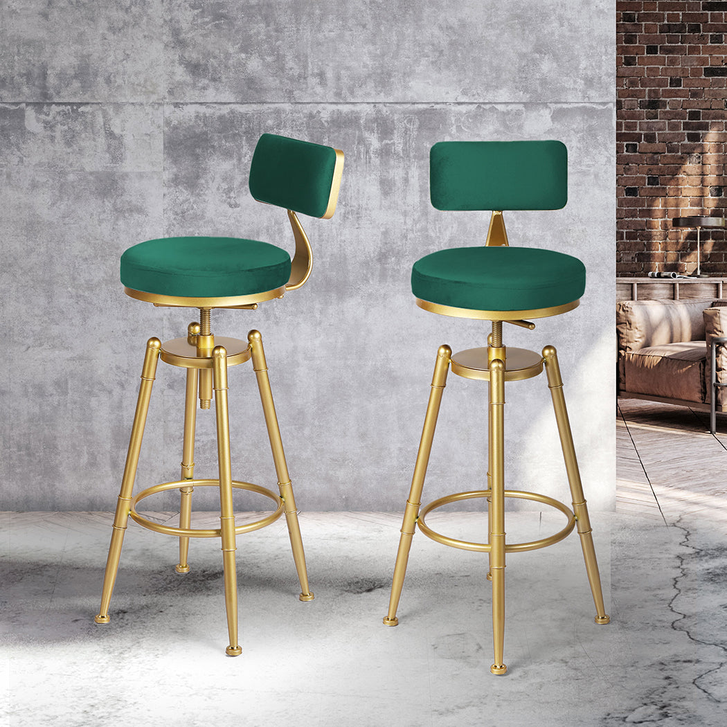 Alexis (Set of 2) Velvet Bar Stools - Green - Homecoze