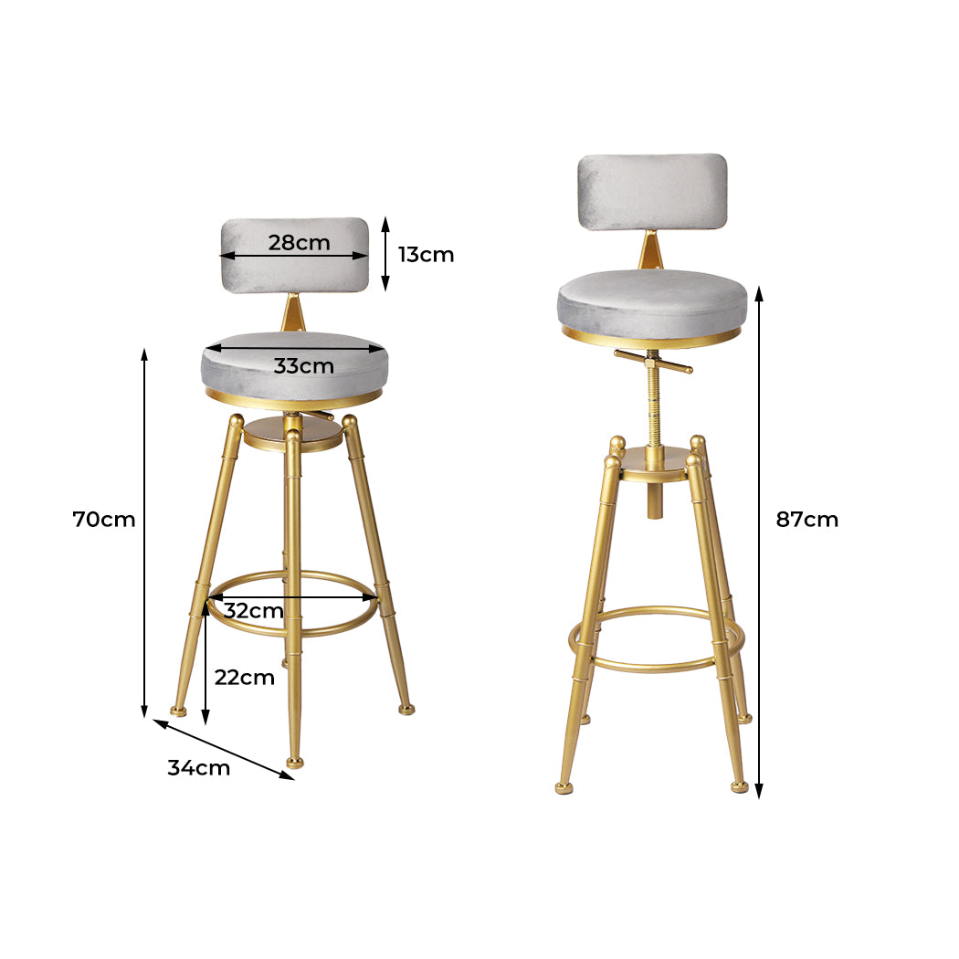 Alexis (Set of 2) Velvet Bar Stools - Grey