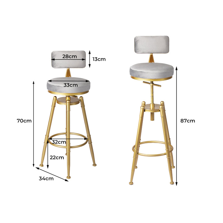 Alexis (Set of 2) Velvet Bar Stools - Grey