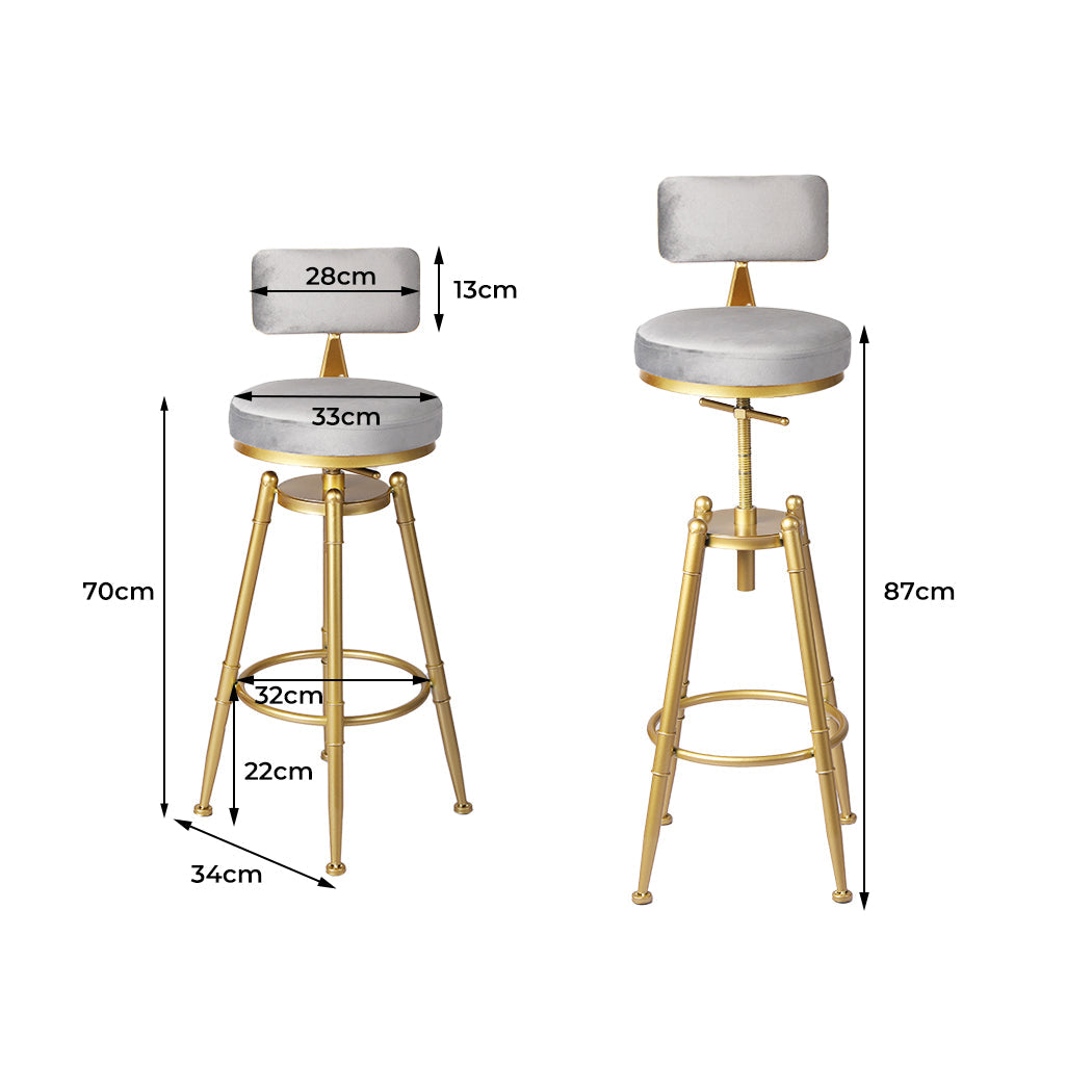 Alexis (Set of 3) Velvet Bar Stools - Grey - Homecoze
