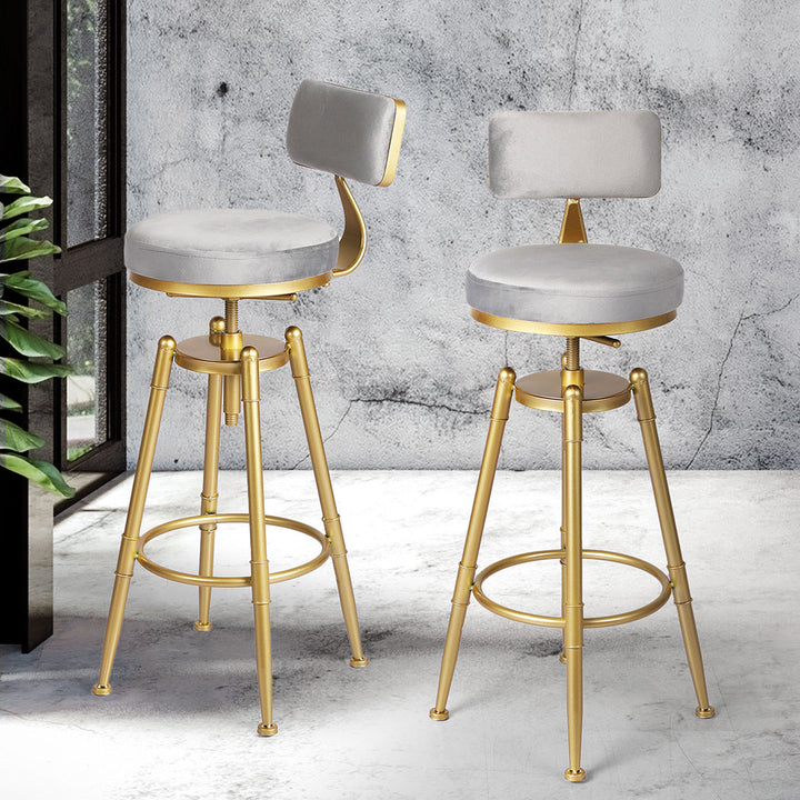 Alexis (Set of 3) Velvet Bar Stools - Grey - Homecoze