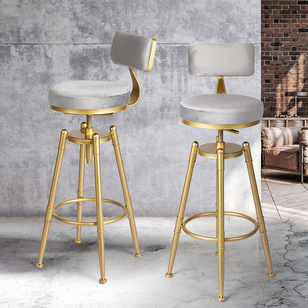 Alexis (Set of 2) Velvet Bar Stools - Grey