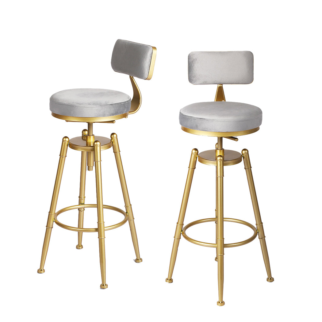 Alexis (Set of 2) Velvet Bar Stools - Grey