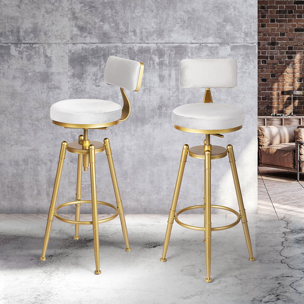 Alexis (Set of 2) Velvet Bar Stools - White