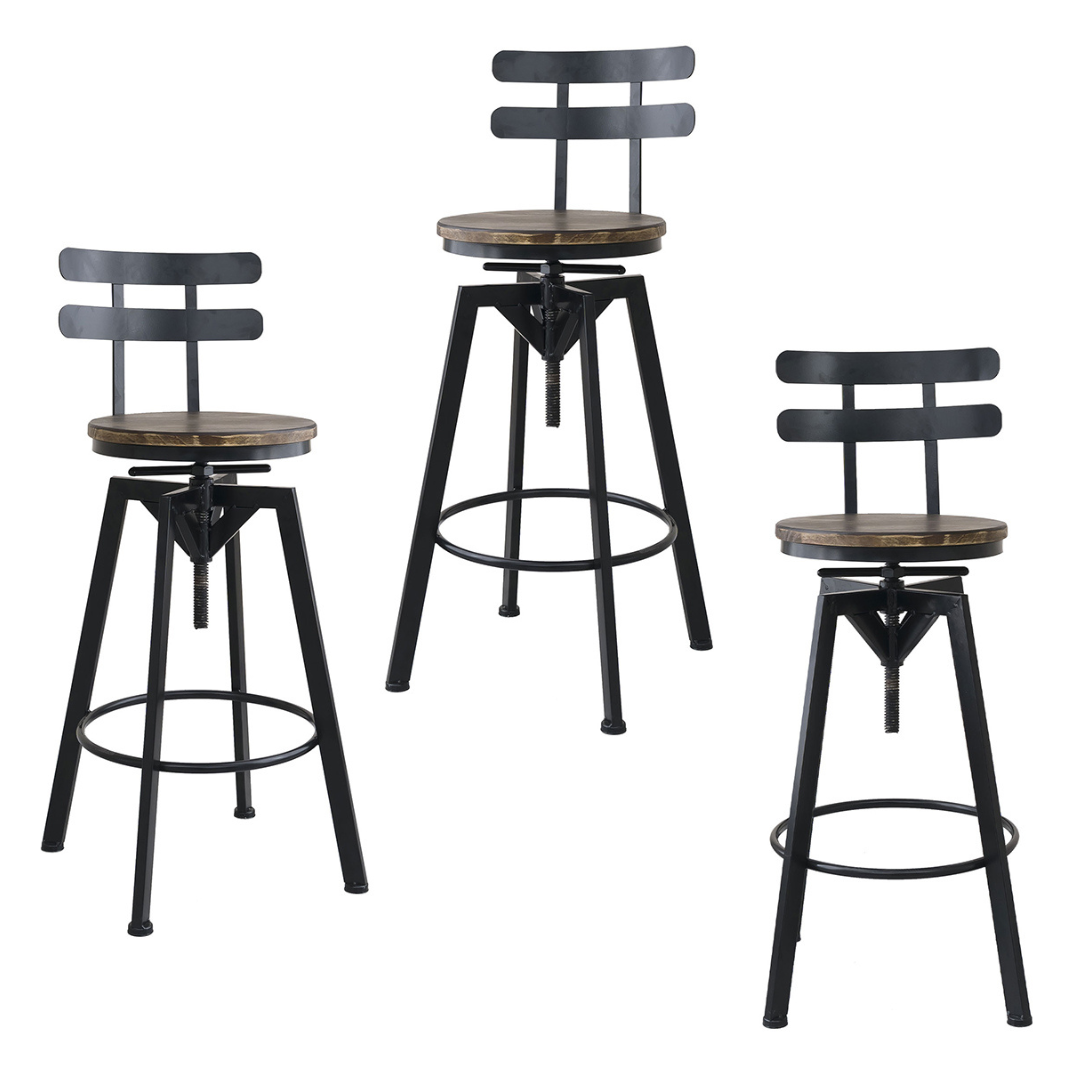 Audrey (Set of 3) Rustic Bar Stools - Brown - Homecoze