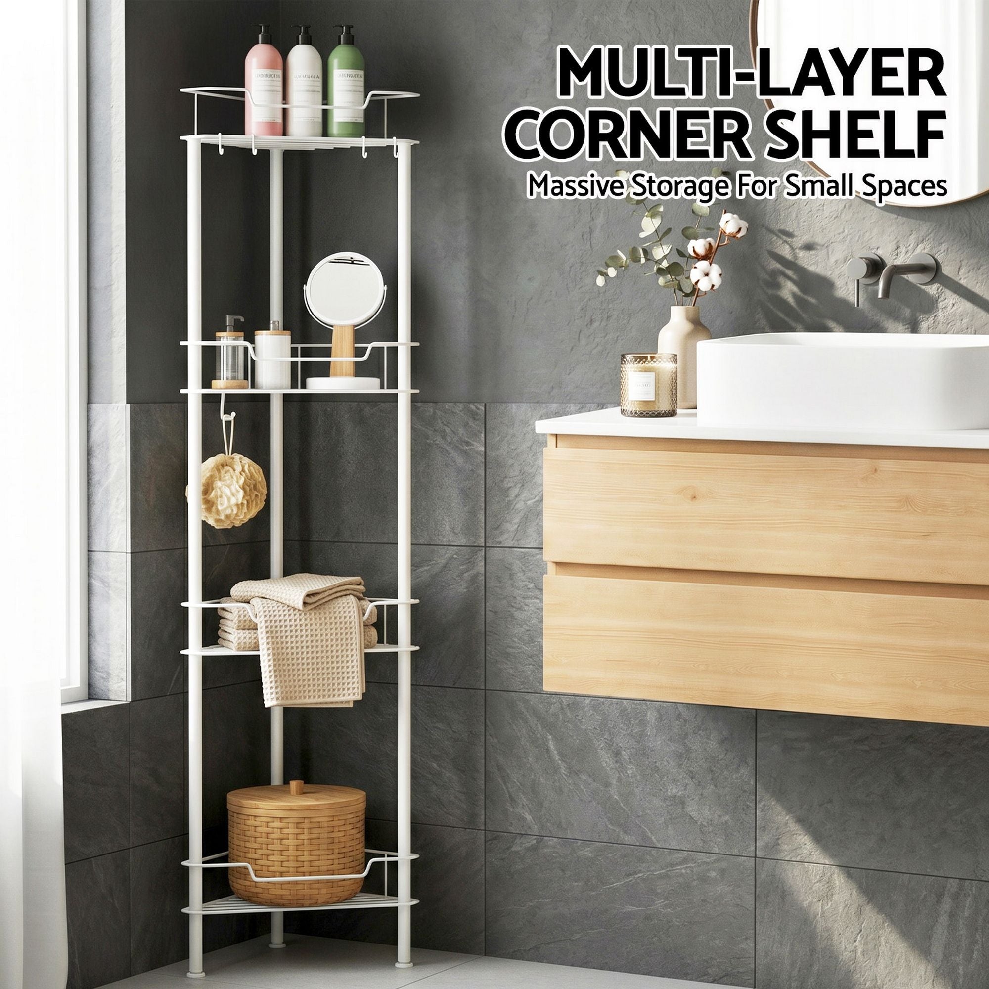4-Tier Corner Shower Caddy Bathroom Rack 112cm - White