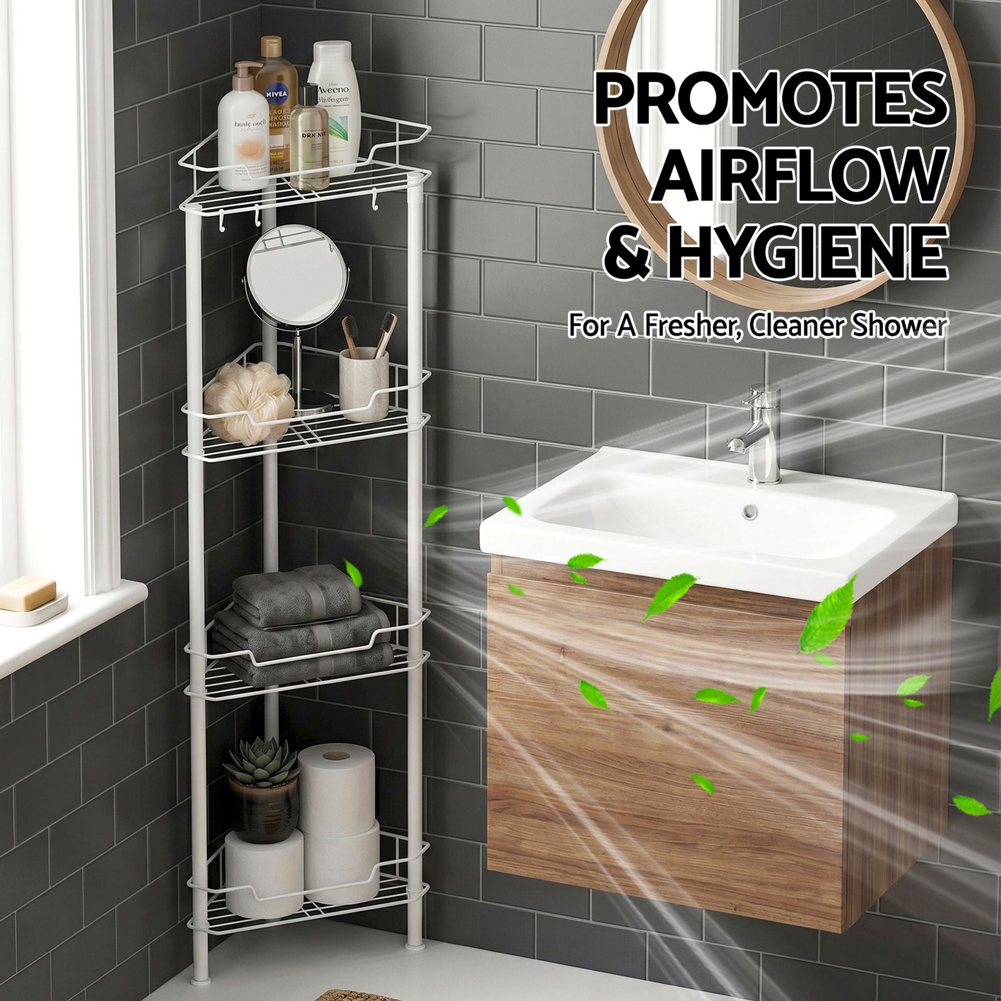 4-Tier Corner Shower Caddy Bathroom Rack 112cm - White