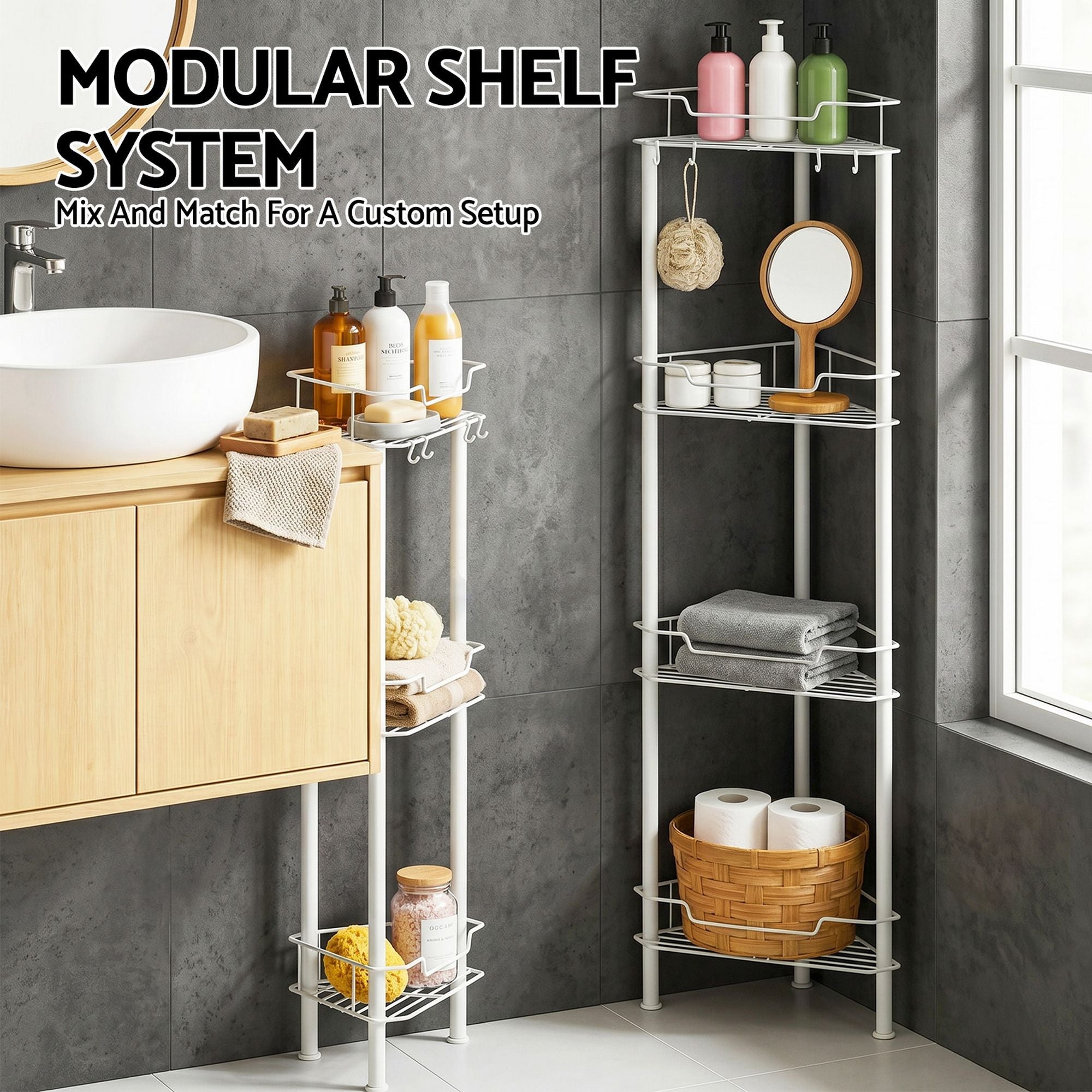 4-Tier Corner Shower Caddy Bathroom Rack 112cm - White