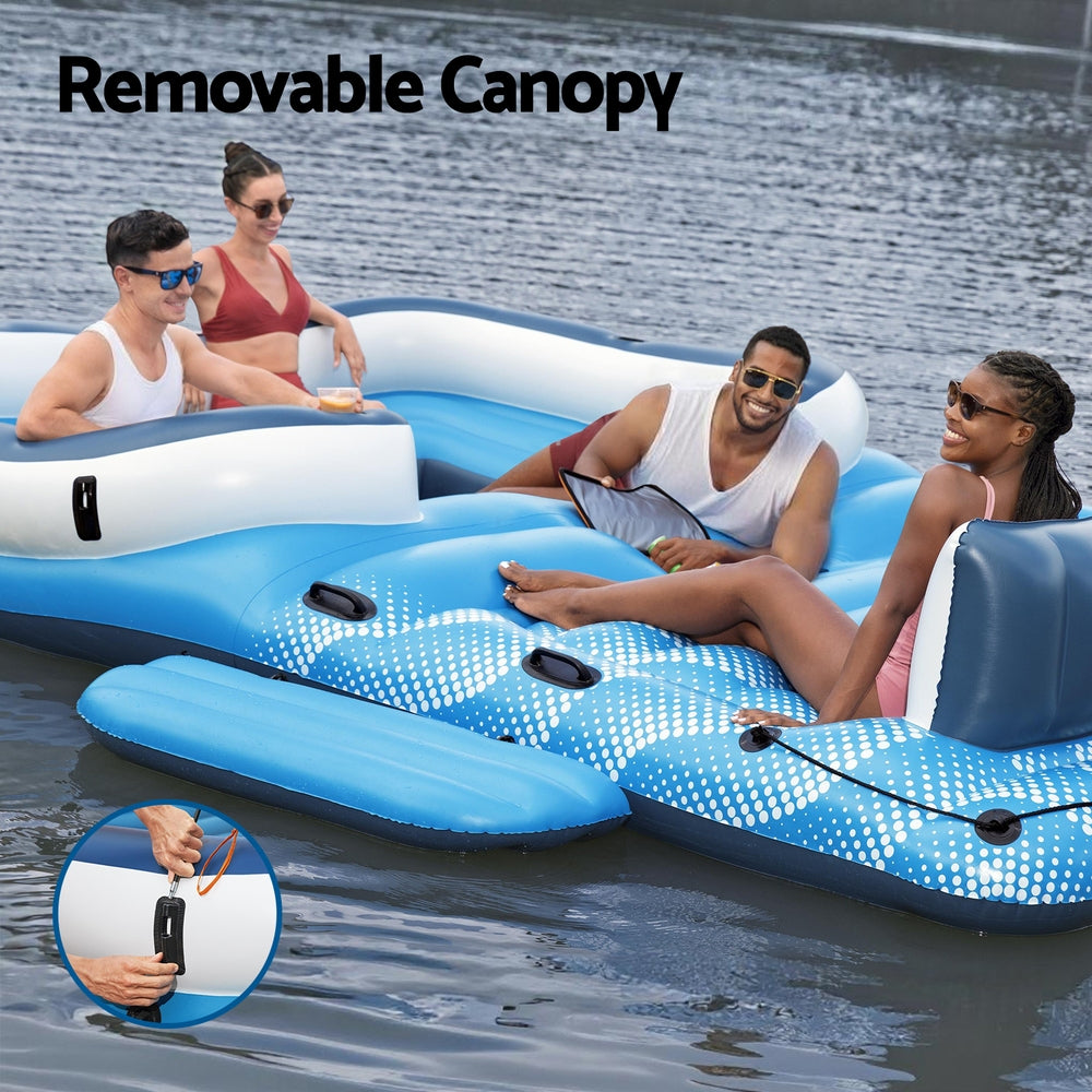 Bestway Pool Float Island Inflatable Lounge 6-person Raft Seat Canopy - Homecoze