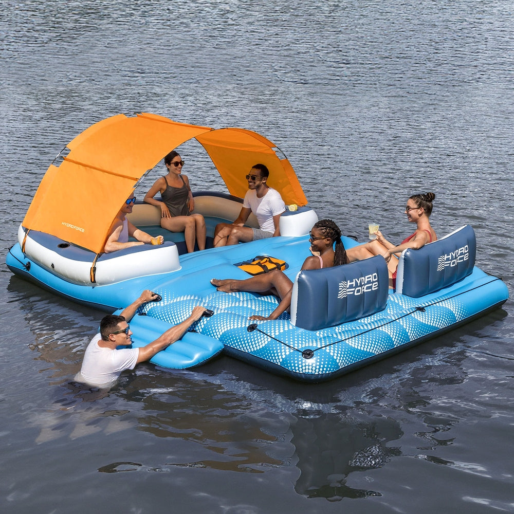Bestway Pool Float Island Inflatable Lounge 6-person Raft Seat Canopy - Homecoze