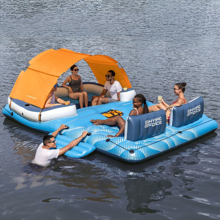 Bestway Pool Float Island Inflatable Lounge 6-person Raft Seat Canopy - Homecoze