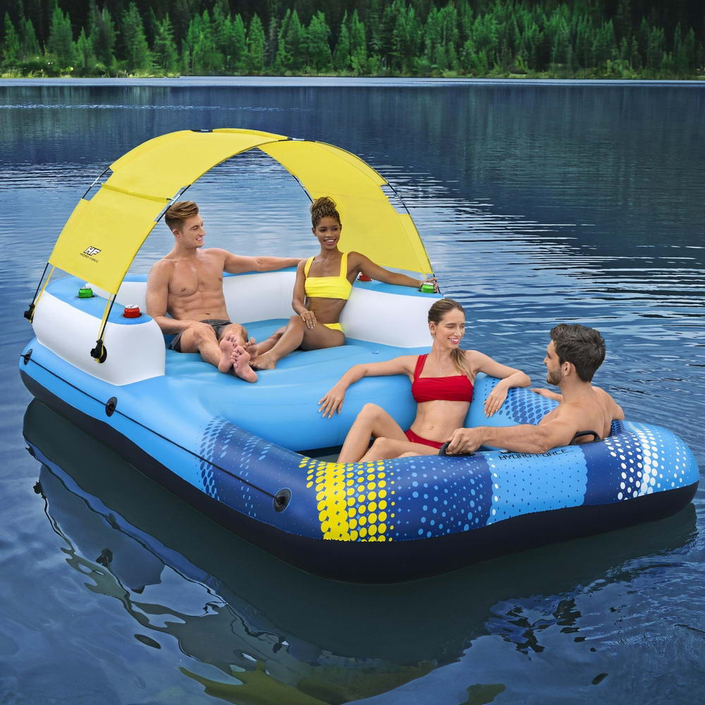 Inflatable 4-Person Floating Island Pool Lounger 3.05M x 1.86M - Homecoze