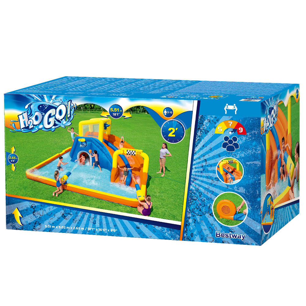 5.5m x 5m Giant Inflatable Water Park Slide Raceway - 2699L Capacity - Homecoze