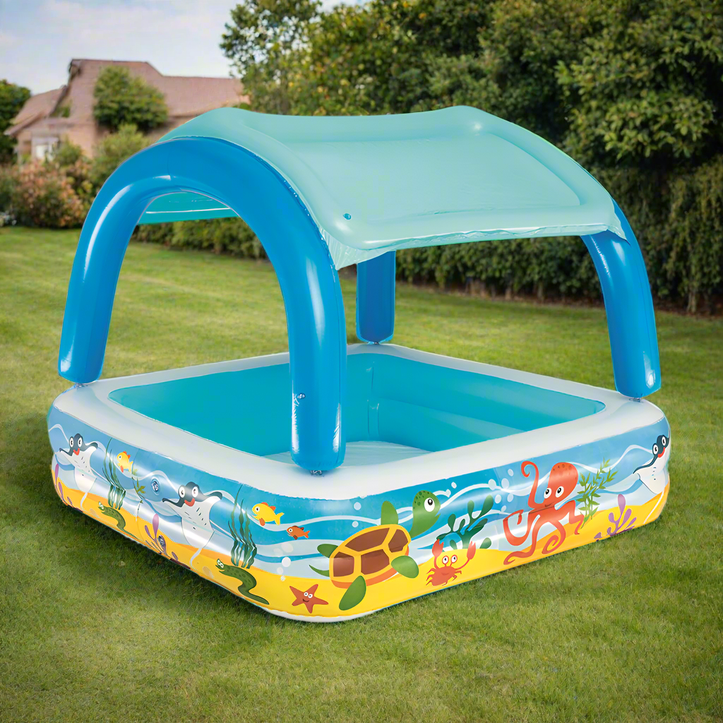 1.4m x 1.4m Kids Inflatable Swimming Pool with Sun Shade - Homecoze