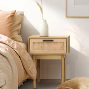 Lola Rattan Bedside Table 1 Drawer – Oak - Homecoze